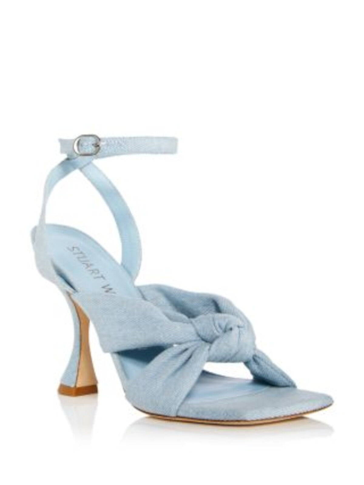 STUART WEITZMAN Womens Light Blue Knotted Ankle Strap Padded Playa Square Toe Flare Buckle Heeled Sandal 7.5 B