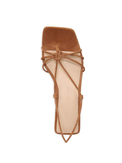 VERONICA BEARD Womens Brown Padded Strappy Ankle Strap Foley Square Toe Kitten Heel Lace-Up Leather Heeled Sandal 5.5 M