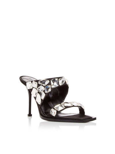 ALEXANDER MCQUEEN Womens Black Embellished Padded Square Toe Stiletto Slip On Heeled Sandal 36.5