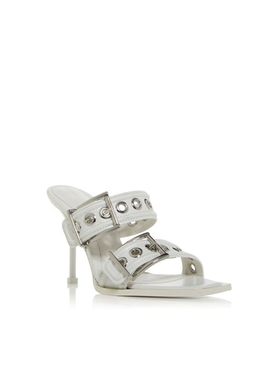 ALEXANDER MCQUEEN Womens White Grommets Padded Square Toe Stiletto Buckle Leather Heeled Sandal 40