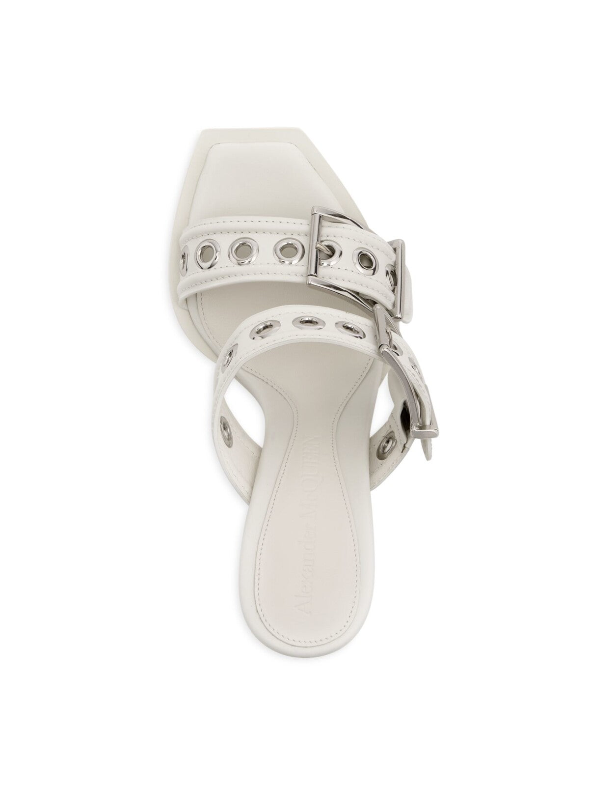 ALEXANDER MCQUEEN Womens White Grommets Padded Square Toe Stiletto Buckle Leather Heeled Sandal 39