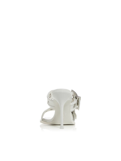 ALEXANDER MCQUEEN Womens White Grommets Padded Square Toe Stiletto Buckle Leather Heeled Sandal 40