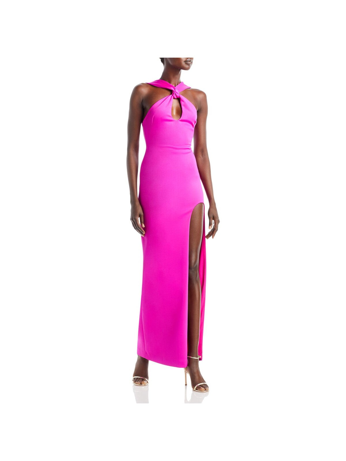 BLACK HALO EVE Womens Pink Zippered Cut Out Twist Neck High Slit Lined Sleeveless Halter Full-Length Evening Sheath Dress 6