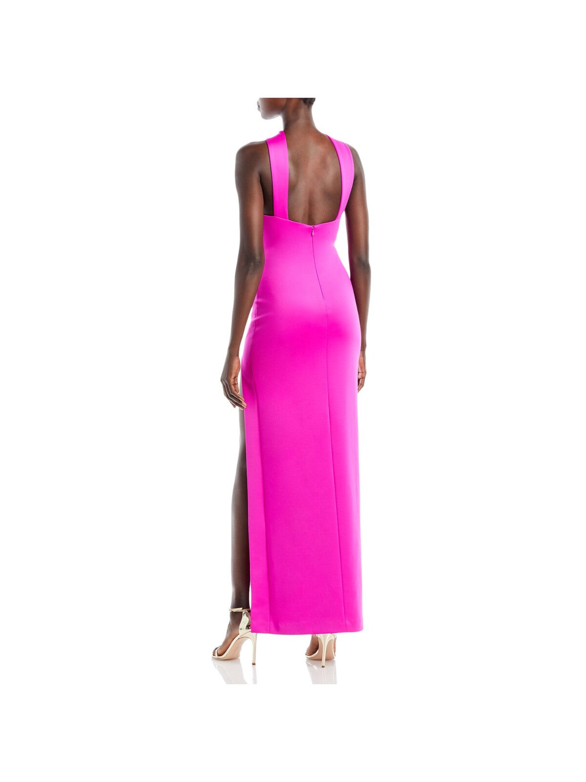 BLACK HALO EVE Womens Pink Zippered Cut Out Twist Neck High Slit Lined Sleeveless Halter Full-Length Evening Sheath Dress 6