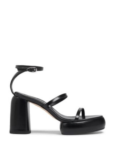 AEYDE Womens Black 1-1/2" Platform Ankle Strap Padded Peggy Round Toe Sculpted Heel Buckle Leather Heeled Sandal 38.5