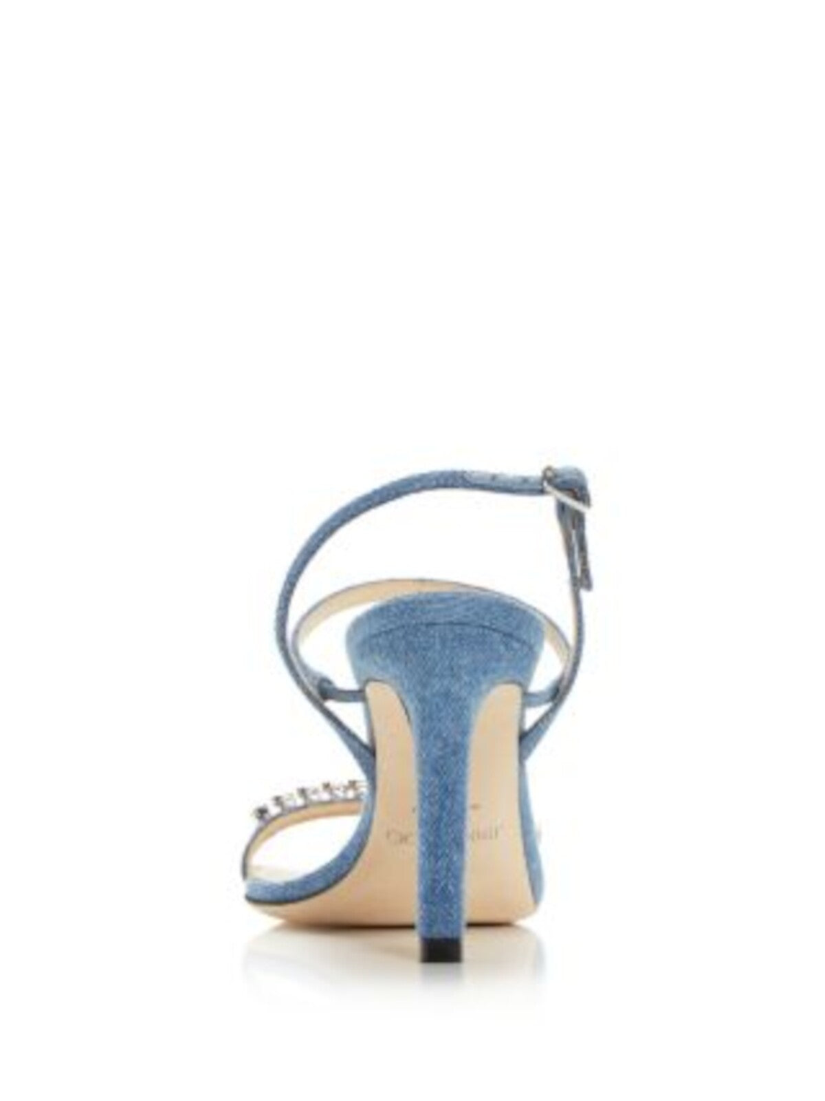 JIMMY CHOO Womens Blue Solid Embellished Meira 85 Square Toe Stacked Heel Buckle Heeled Sandal 39