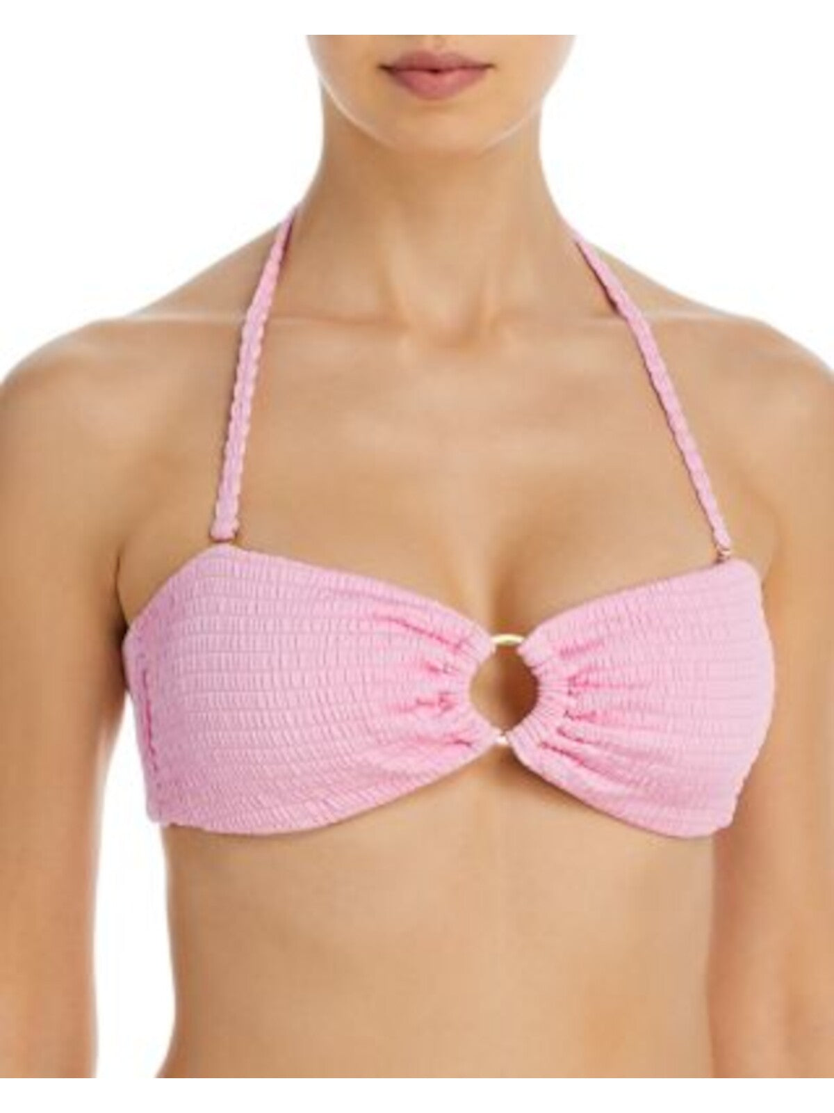 AQUA SWIM Women's Pink Stretch Ring Tie Bandeau Swimwear Top L