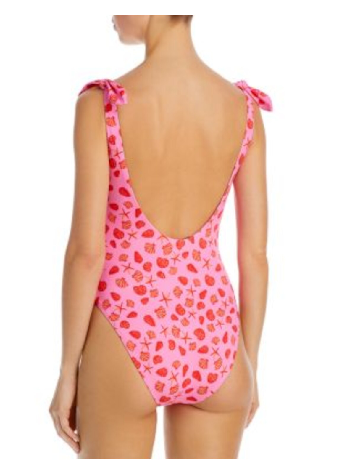 AQUA SWIM Women's Pink Patterned Removable Cups V-Neck Plunge Tie One Piece Swimsuit M