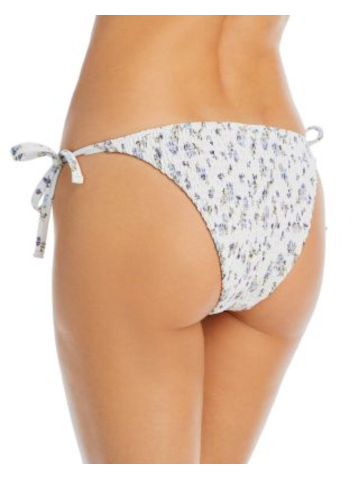 AQUA SWIM Women's White Floral Stretch Elastic Tie Smocked Bikini Swimsuit Bottom M