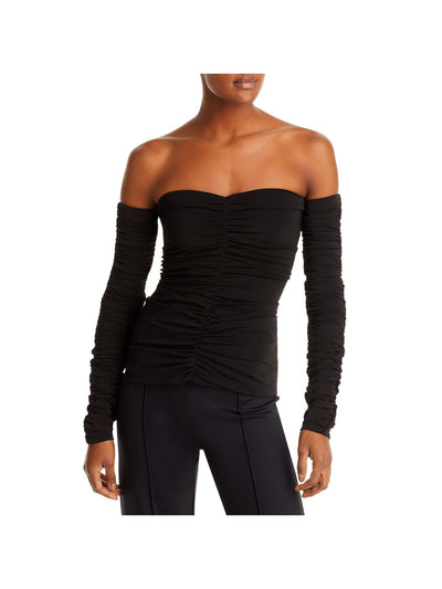 ROSETTA GETTY Womens Black Ruched Zippered Removable Sleeves Long Sleeve Strapless Party Top XS