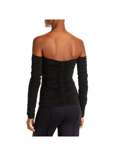 ROSETTA GETTY Womens Black Ruched Zippered Removable Sleeves Long Sleeve Strapless Party Top XS