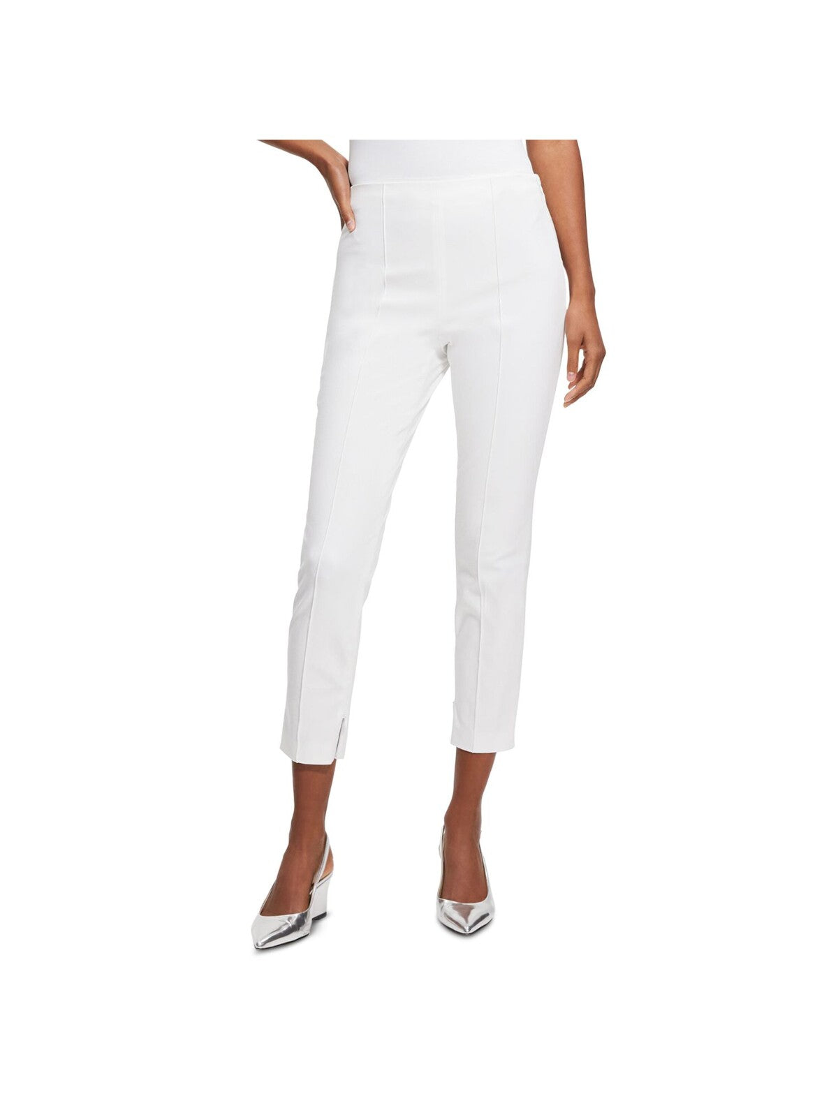 THEORY Womens White Zippered Cropped Zip Cuffs Wear To Work Skinny Pants 2