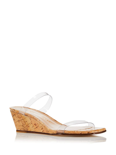 STUART WEITZMAN Womens Clear Clear Cork Wedge Comfort Padded Aleena Square Toe Wedge Slip On Slide Sandals Shoes 10.5 B