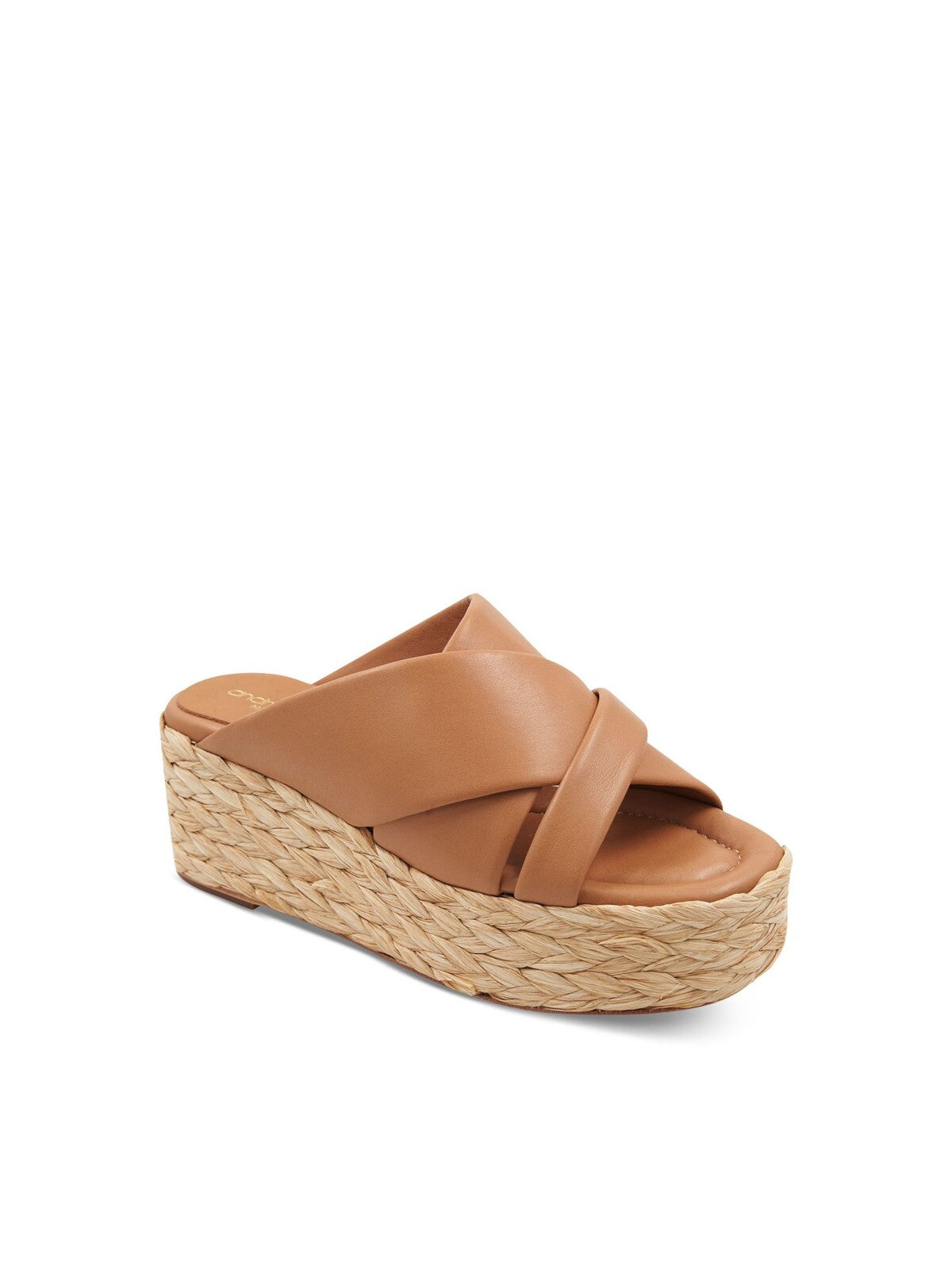 ANDRE ASSOUS Womens Brown 1-1/2" Platform Comfort Calsea Round Toe Wedge Slip On Leather Slide Sandals Shoes 37