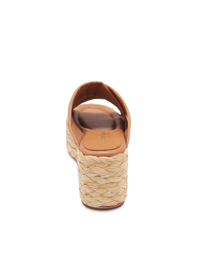 ANDRE ASSOUS Womens Brown 1-1/2" Platform Comfort Calsea Round Toe Wedge Slip On Leather Slide Sandals Shoes 40