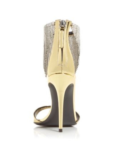 GIUSEPPE ZANOTTI Womens Gold Padded Embellished Accent Metallic Ankle Strap Waterfall Pointed Toe Stiletto Zip-Up Leather Dress Heeled Sandal 38