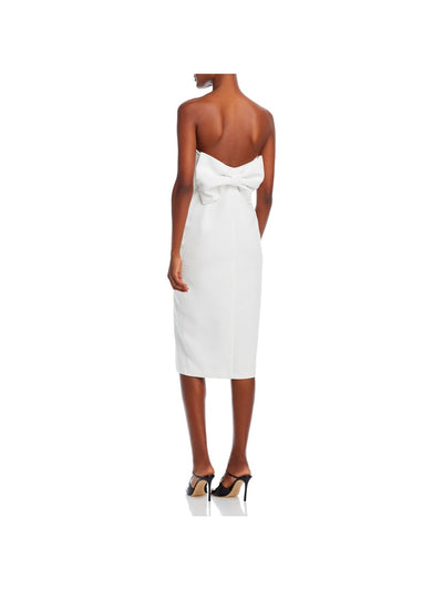 AMANDA UPRICHARD Womens Ivory Zippered Lined Bow Back High Slit Sleeveless Strapless Below The Knee Evening Body Con Dress M