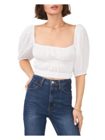 1. STATE Womens Ruched Elbow Sleeve Square Neck Pullover Top