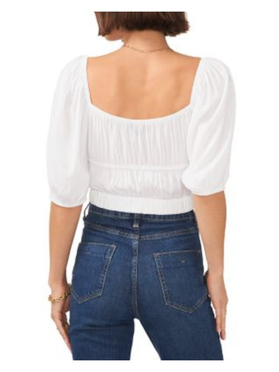 1. STATE Womens Ruched Elbow Sleeve Square Neck Pullover Top