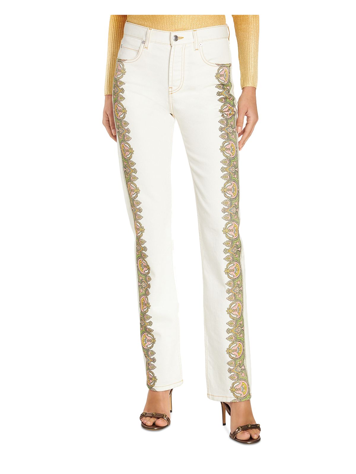 ETRO Womens White Zippered Pocketed Straight Leg High Waist Jeans 24