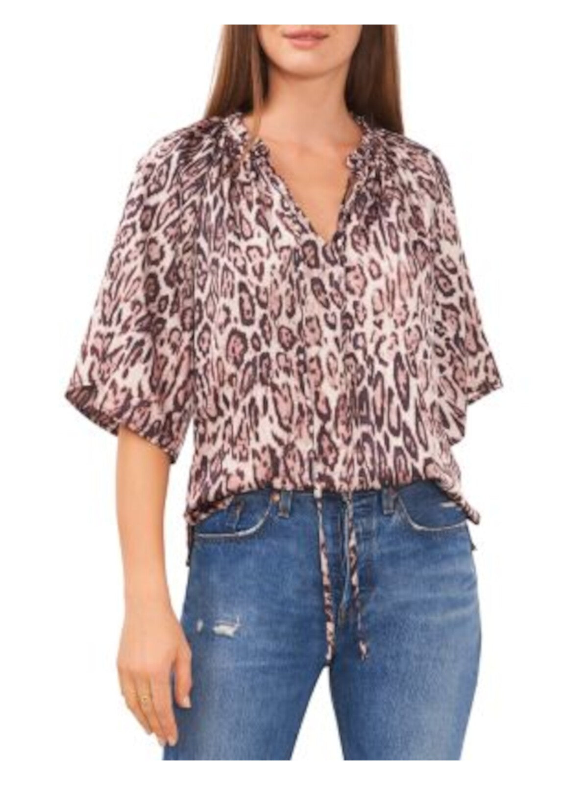 VINCE CAMUTO Womens Tie Pullover Elbow Sleeve Split Top