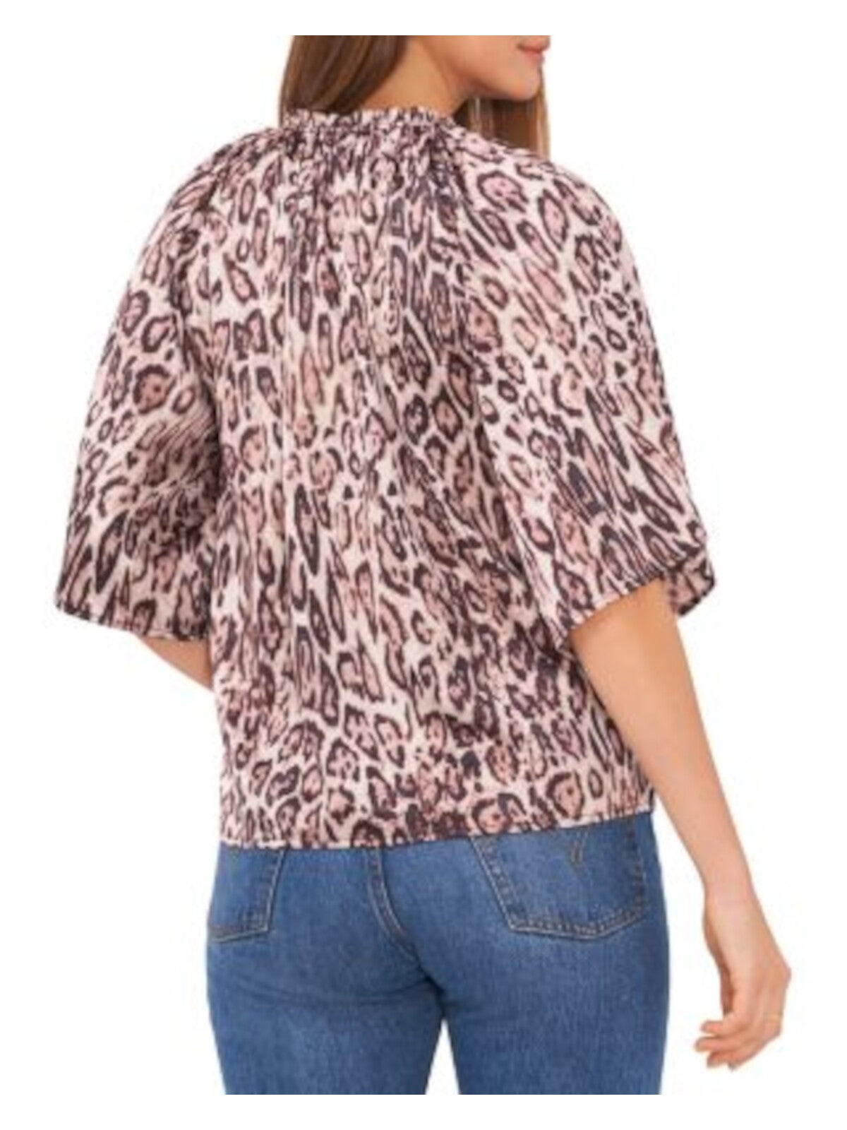 VINCE CAMUTO Womens Pink Tie Pullover Animal Print Elbow Sleeve Split Top XXS