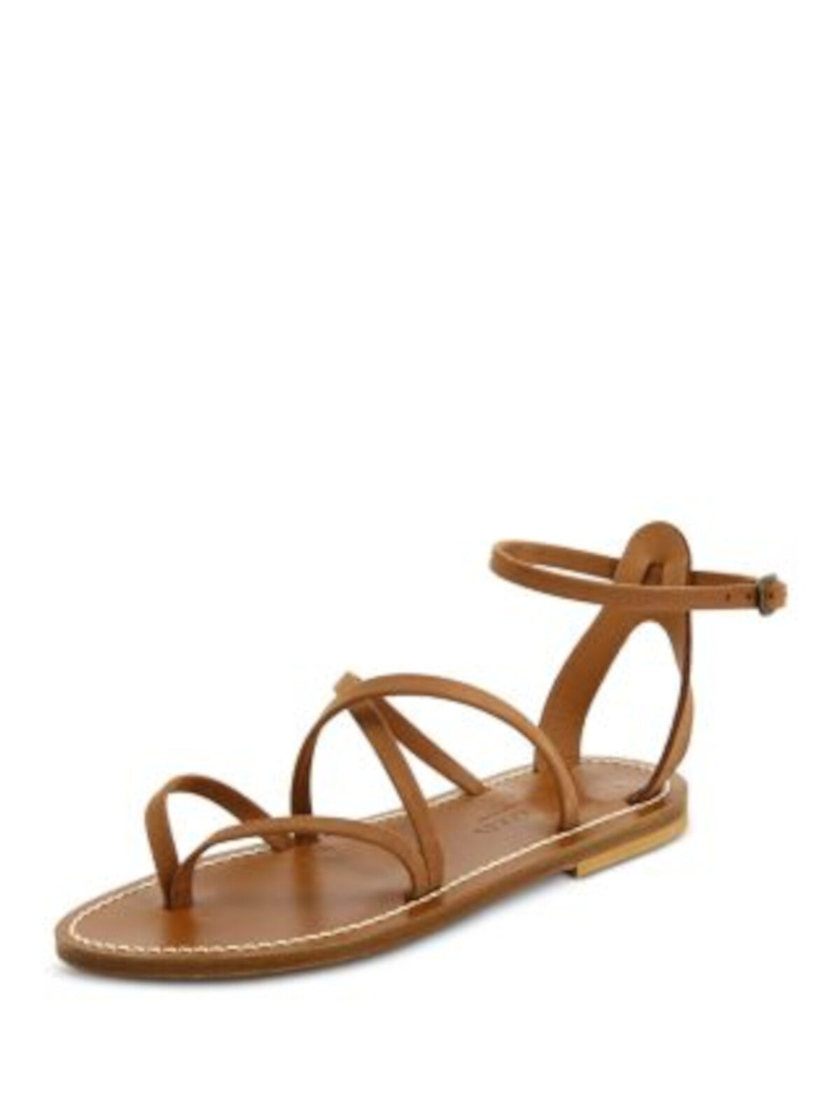 KJACQUES Womens Brown Strappy Epicure Round Toe Buckle Leather Thong Sandals Shoes 36