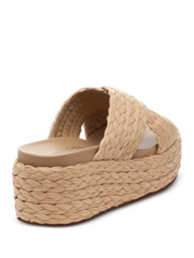 J SLIDES Womens Beige 1-1/2" Platform 2 Crossover Straps Padded Strappy Quiver Round Toe Platform Slip On Espadrille Shoes 8.5 M