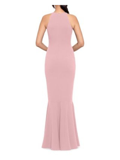 AQUA FORMAL Womens Zippered Round Neck Full-Length Evening Gown Dress