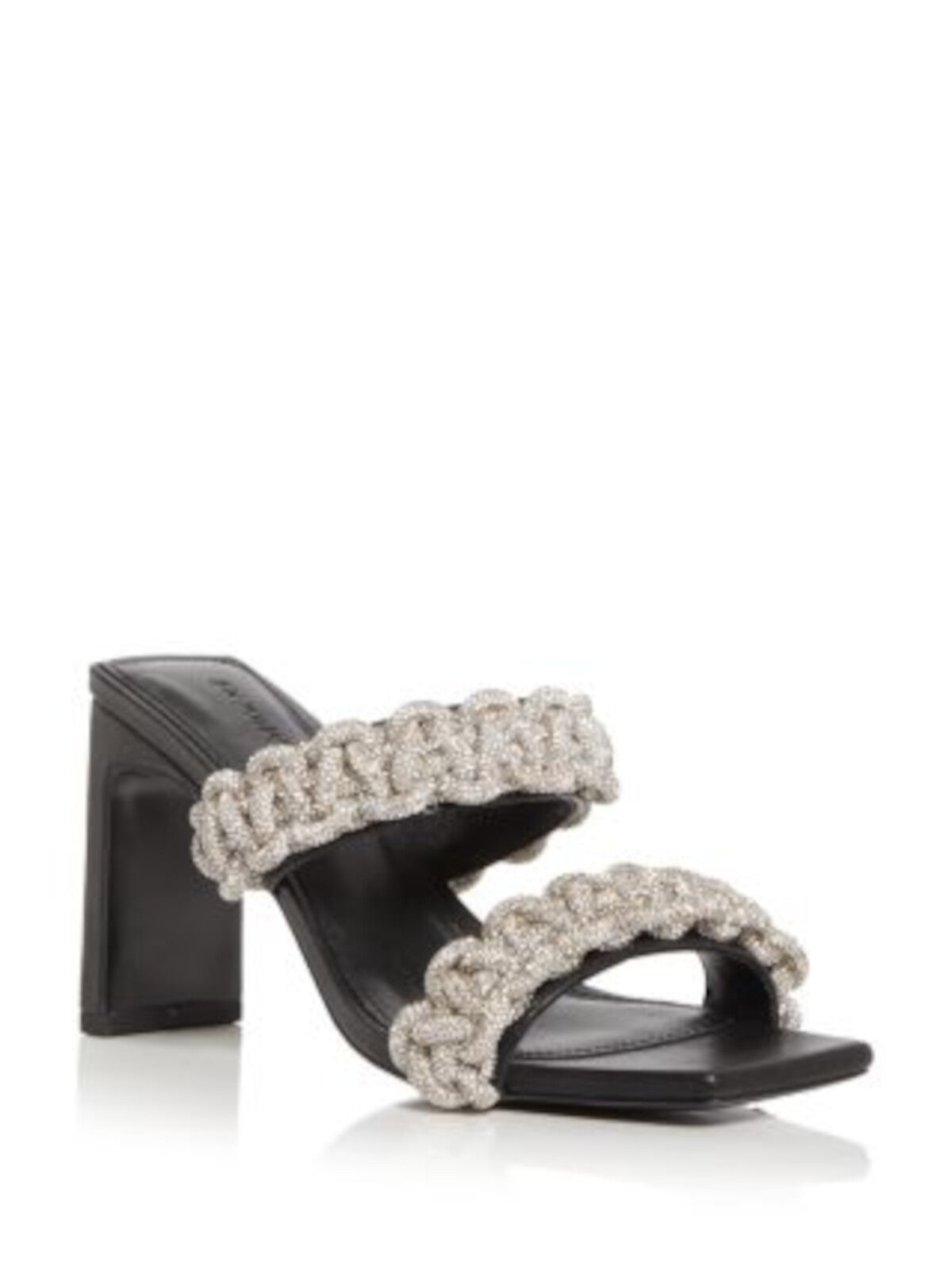 JONATHAN SIMKHAI Womens Black Mixed Media Crystal Embellished Rope Detailing At Straps Padded Walker Square Toe Block Heel Slip On Heeled Sandal 38