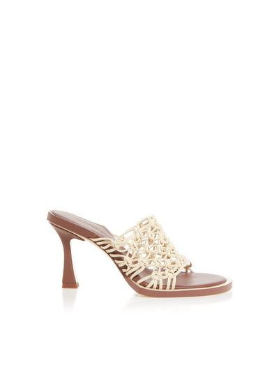 JONATHAN SIMKHAI Women's Beige Theo Woven Padded Solid Latice Heeled Mule