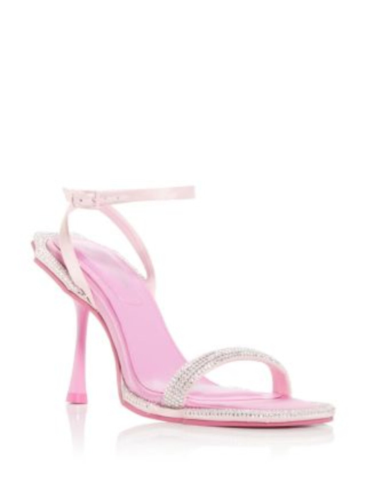 JONATHAN SIMKHAI Womens Pink Padded Embellished Ankle Strap Icon Square Toe Flare Buckle Heeled Sandal 38