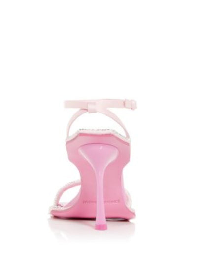 JOHNATHAN SIMKHAI Womens Pink Padded Embellished Ankle Strap Icon Square Toe Flare Buckle Heeled Sandal 37