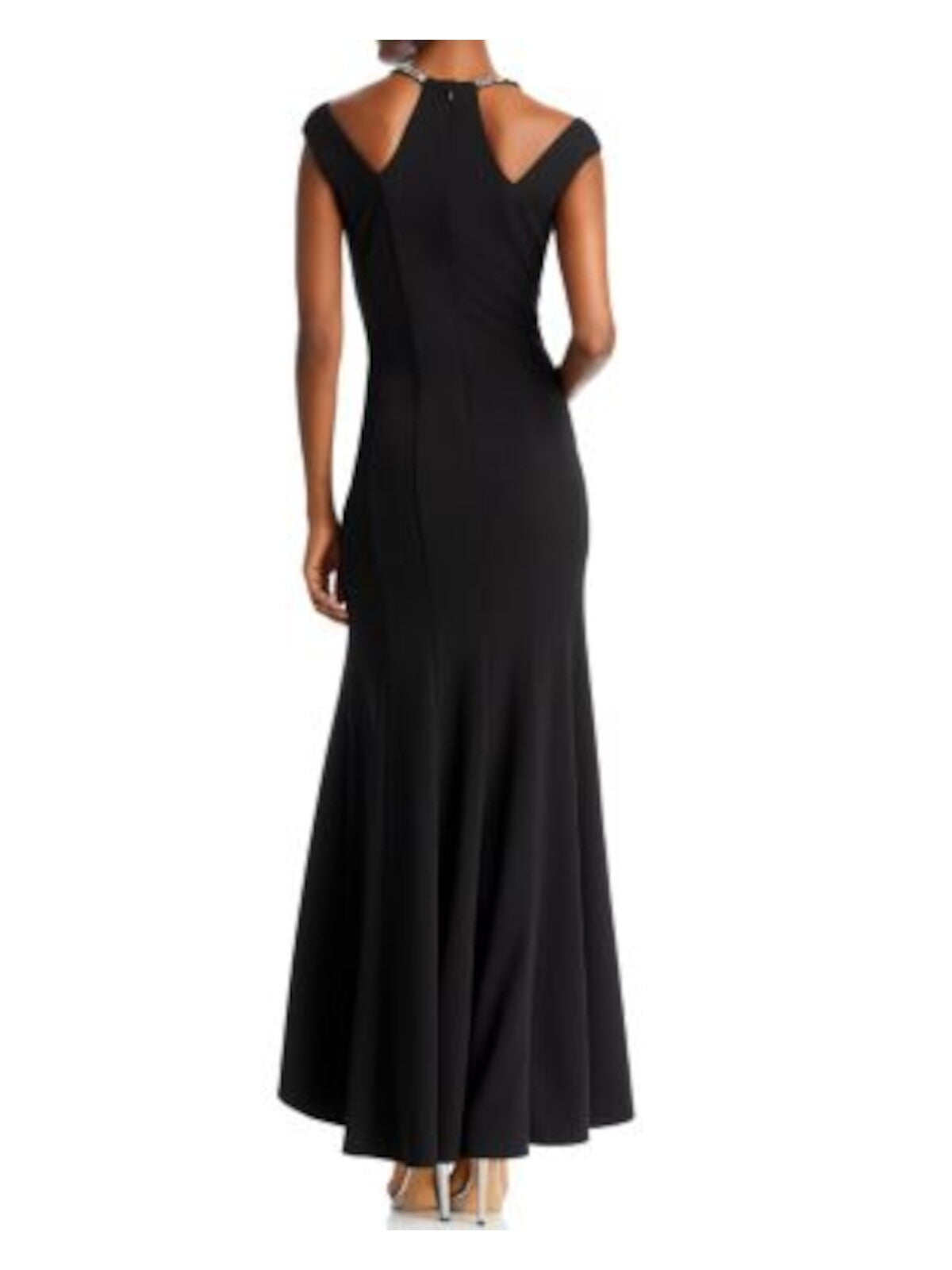 AQUA FORMAL Womens Black Embellished Cut Out Zippered Lined Cap Sleeve Scoop Neck Full-Length Evening Hi-Lo Dress 12