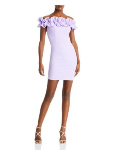 AQUA FORMAL Womens Ruffled Sleeveless Off Shoulder Short Evening Sheath Dress