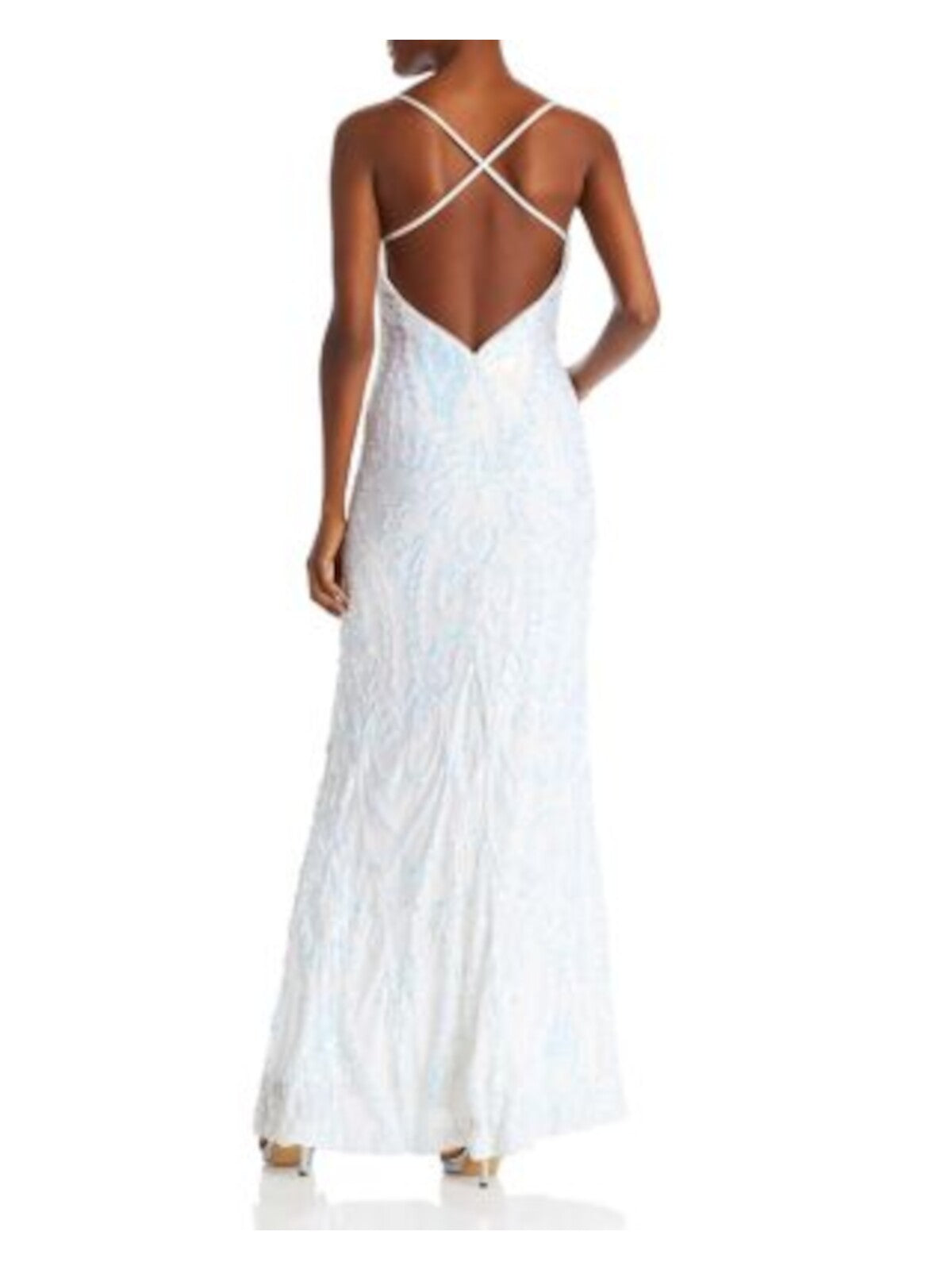 AQUA FORMAL Womens Ivory Zippered Slitted Crisscross Strap V-back Lined Spaghetti Strap Scoop Neck Full-Length Evening Gown Dress 6