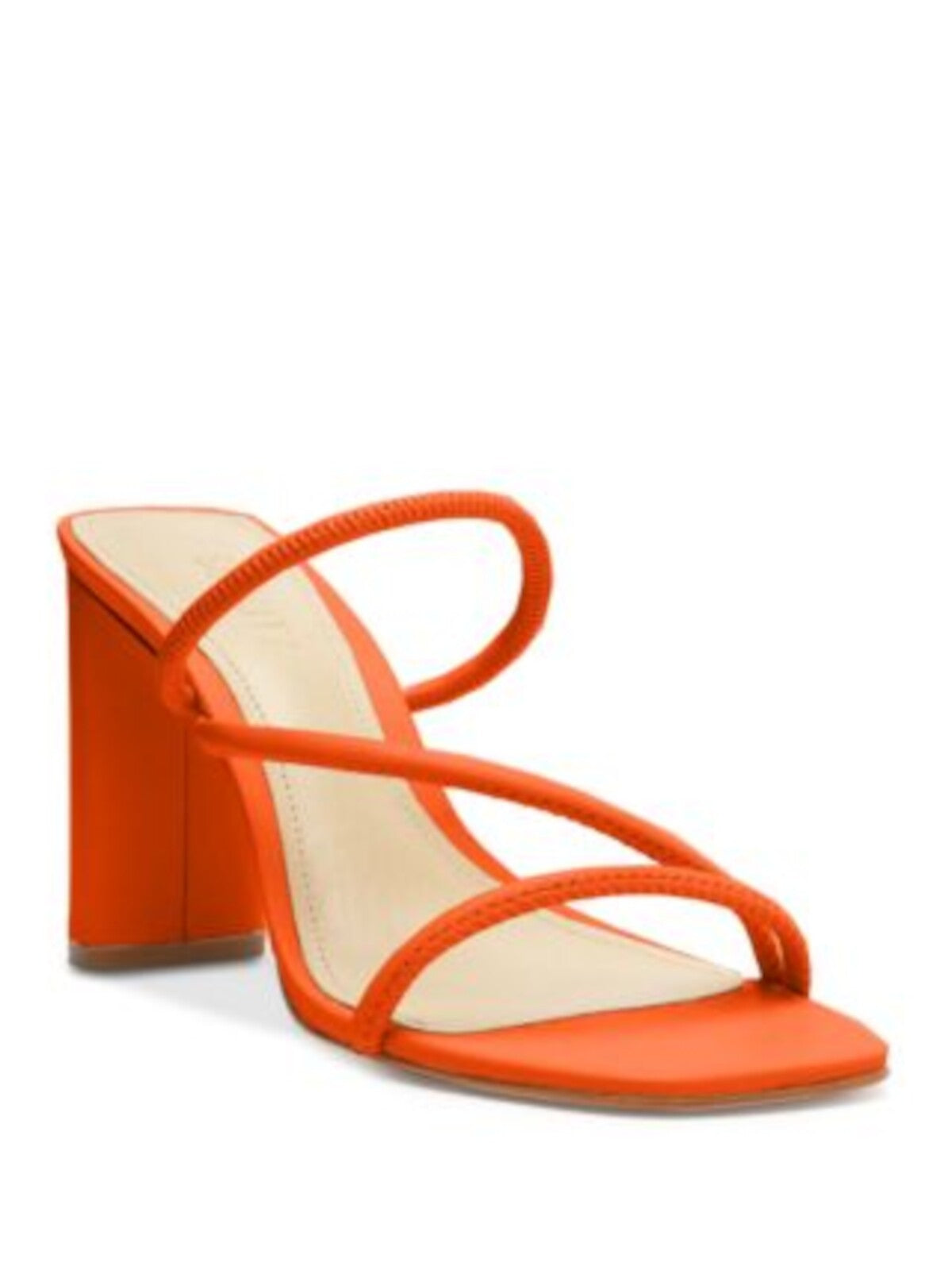 SCHUTZ Womens Orange Stretch Asymmetrical Strappy Chessie Square Toe Block Heel Slip On Dress Heeled Sandal 6 B