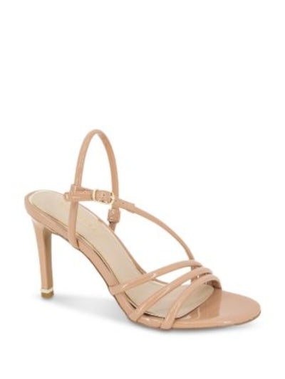 KENNETH COLE NEW YORK Womens Beige Goring Metallic Hardware Padded Strappy Baxley Round Toe Stiletto Buckle Dress Slingback Sandal 10 M