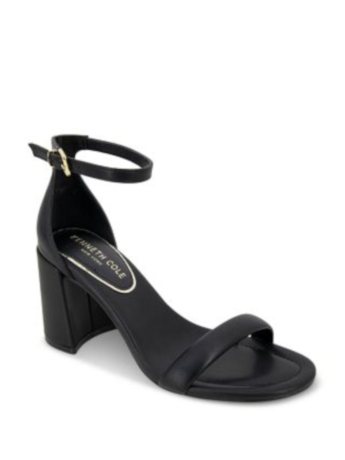 KENNETH COLE NEW YORK Womens Black Ankle Strap Padded Luisa Almond Toe Block Heel Buckle Heeled Sandal 7.5 M
