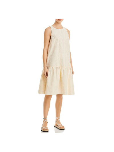 LAFAYETTE 148 NEW YORK Womens Ivory Textured Unlined Keyhole Back Sleeveless Round Neck Above The Knee Drop Waist Dress M