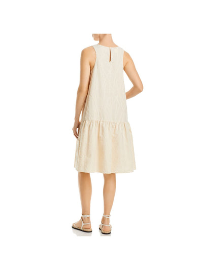 LAFAYETTE 148 NEW YORK Womens Ivory Textured Unlined Keyhole Back Sleeveless Round Neck Above The Knee Drop Waist Dress M