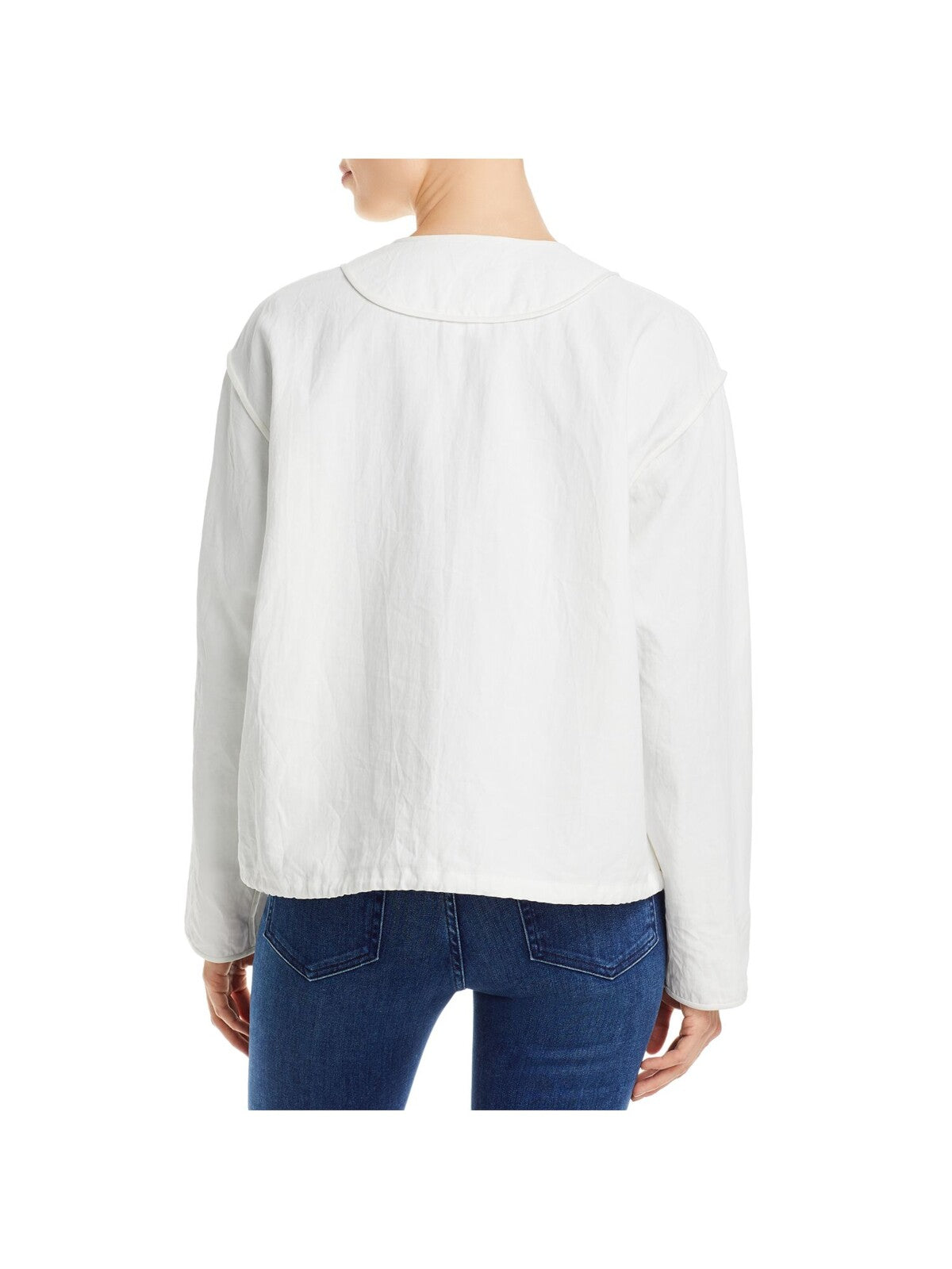 LAFAYETTE 148 NEW YORK Womens White Zippered Pocketed Inside Out Seam Drawcord Hem Bomber Jacket M\L