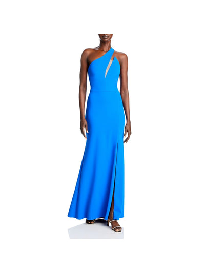 AQUA FORMAL Womens Blue Zippered Slitted Lined Seamed Waist Contrast Inse Sleeveless Asymmetrical Neckline Full-Length Formal Gown Dress 4