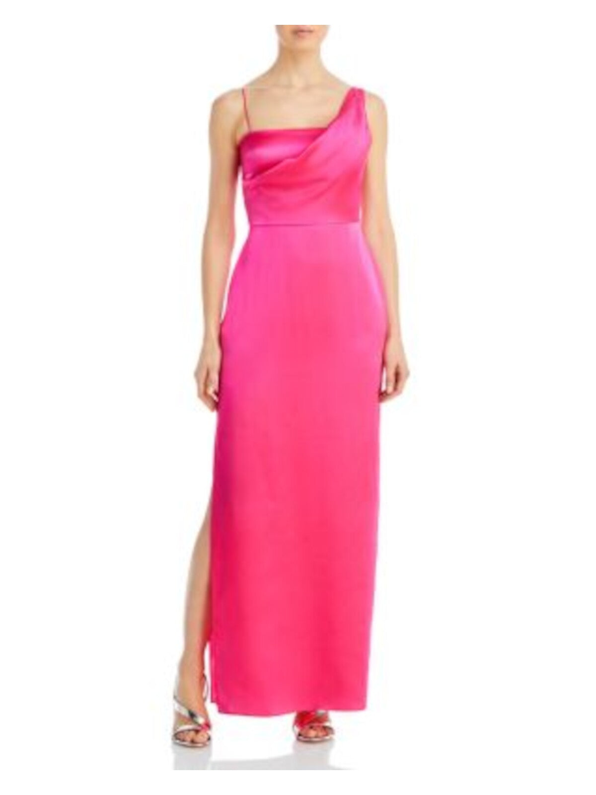 AMANDA UPRICHARD Womens Pink Zippered Slitted Draped Bodice Sleeveless Square Neck Full-Length Evening Gown Dress M