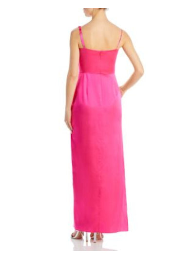 AMANDA UPRICHARD Womens Pink Zippered Slitted Draped Bodice Sleeveless Square Neck Full-Length Evening Gown Dress M