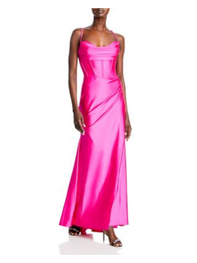 AQUA FORMAL Womens Pink Lined Drape Front Lace Up Back Corset Spaghetti Strap Sweetheart Neckline Full-Length Evening Gown Dress 6