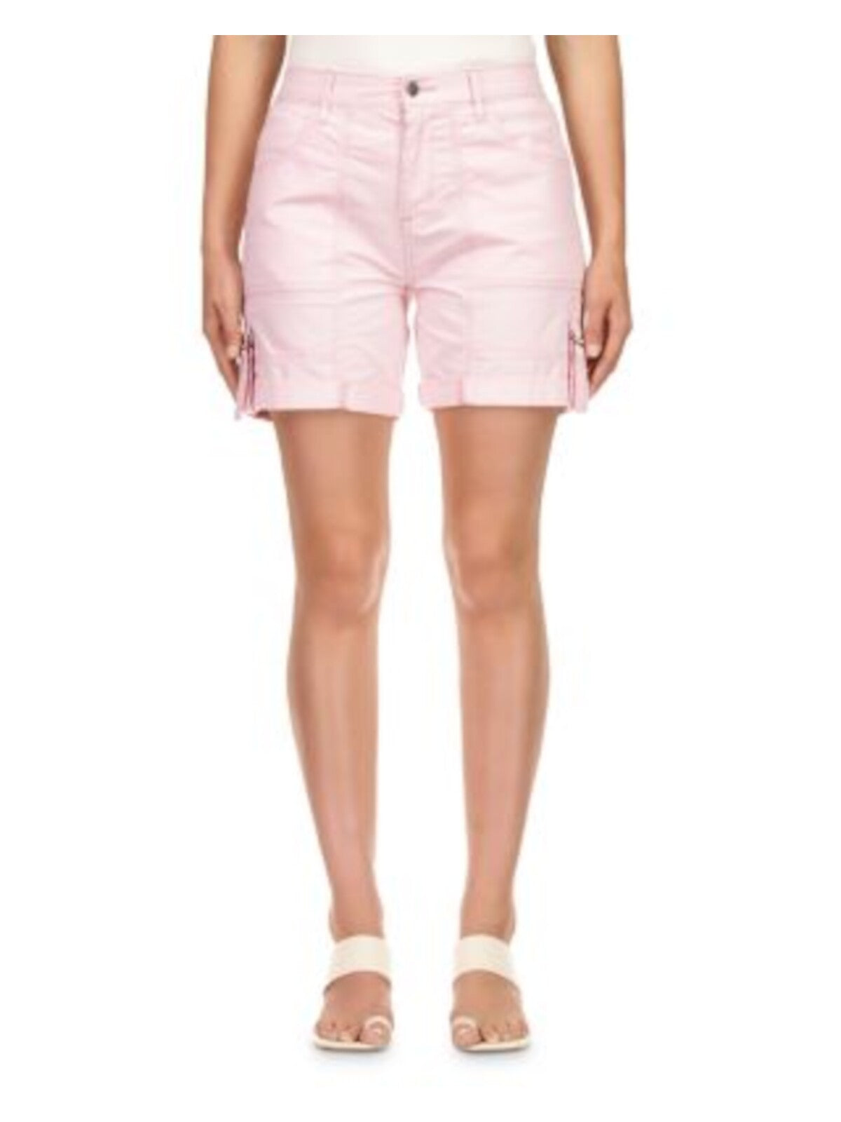 SANCTUARY Womens Pink Zippered Pocketed Button-tab Rolled Cuffs High Waist Shorts 26 Waist