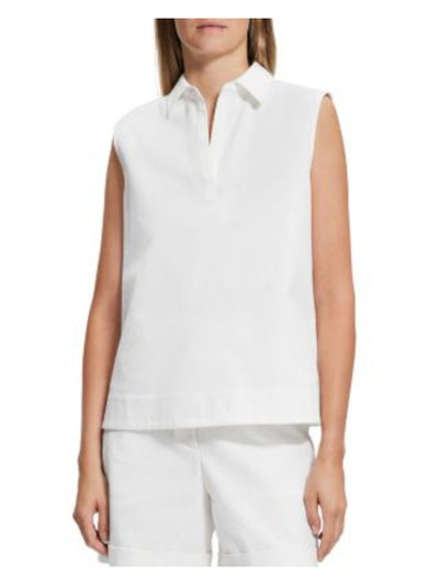 THEORY Womens White Sleeveless Collared Polo Top P