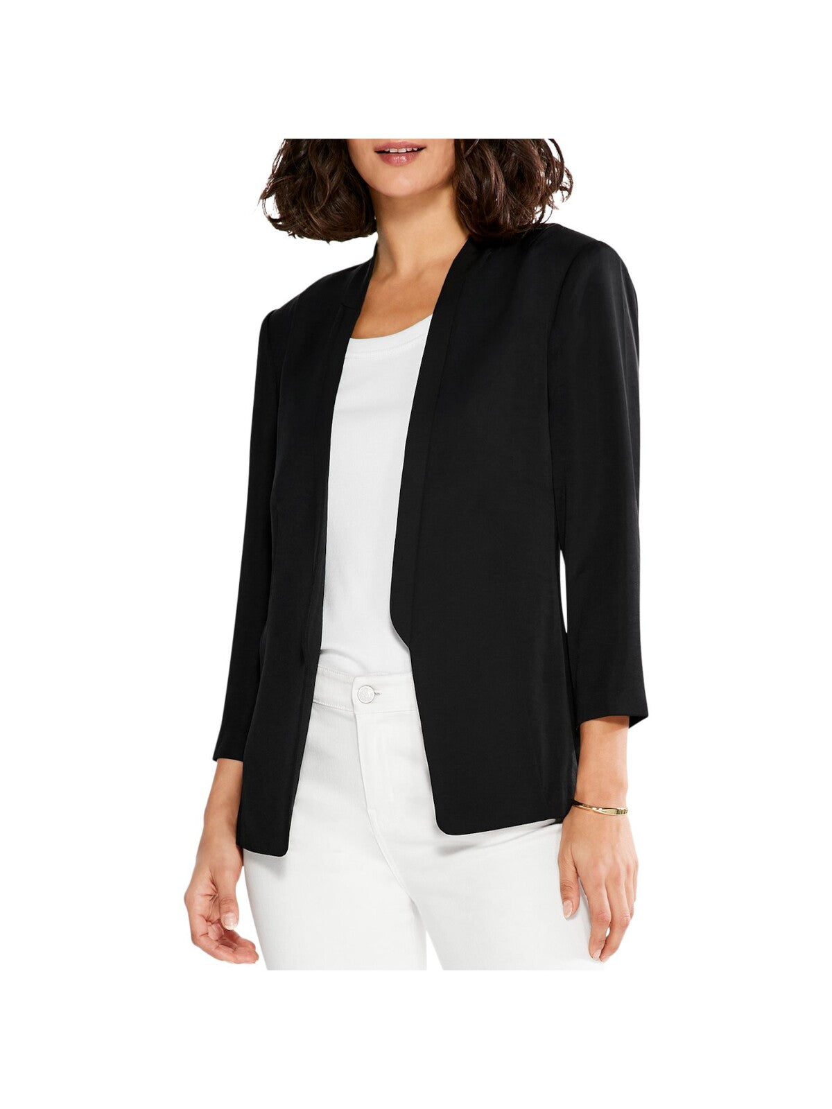 NIC+ZOE Womens Black Open Front Unlined Bracelet Sleeves Shoulder Pads Wear To Work Blazer Jacket 8