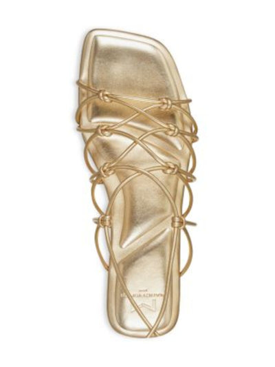 MARC FISHER LTD Womens Gold Ankle Wrap Knotted Strappy Padded Monnie Square Toe Lace-Up Gladiator Sandals Shoes 7.5 M